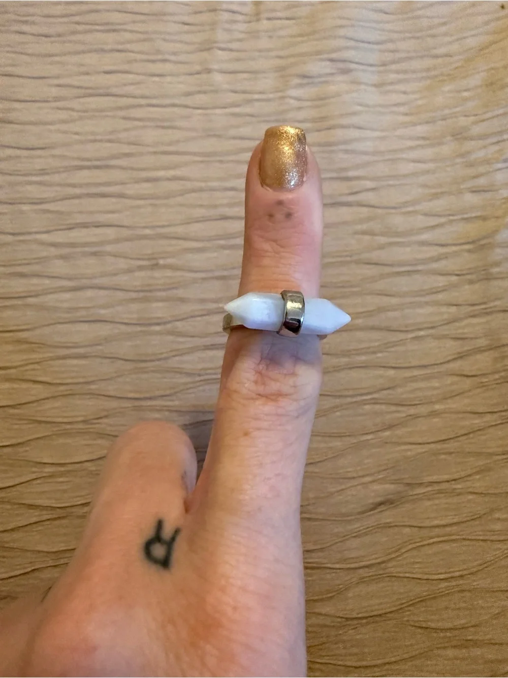 Coach White Pointed Stone Ring with Silver Band